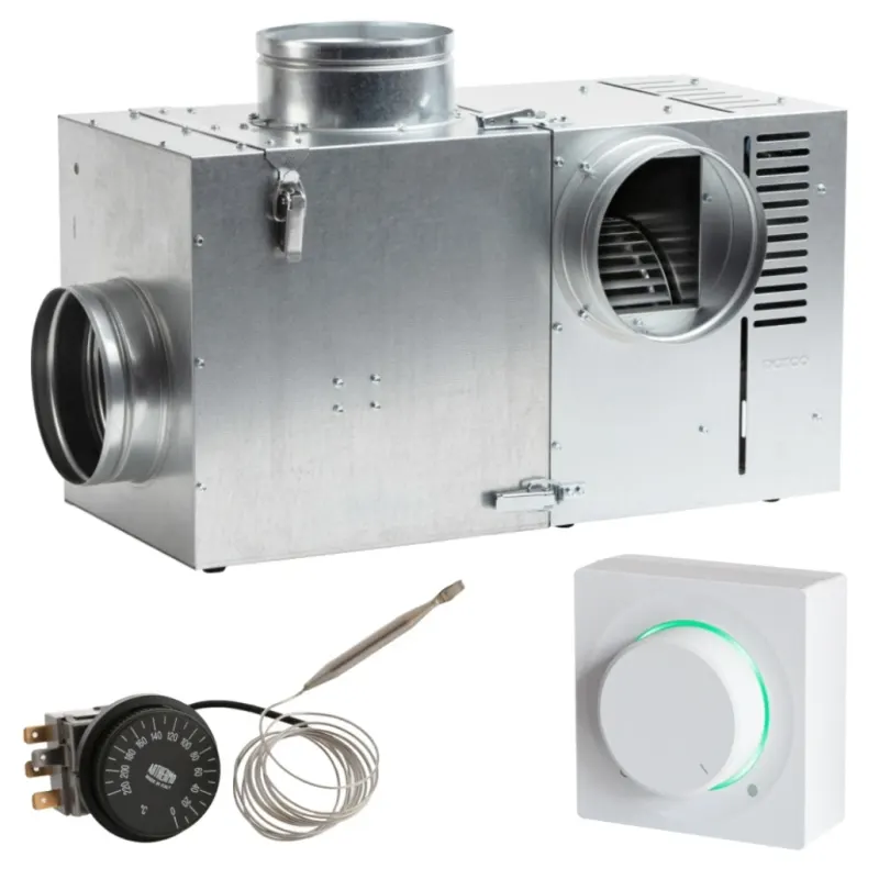 Set Ventilator semineu profesional 370 bypass - GEN II + Regulator electronic Alb Patrat + Termostat