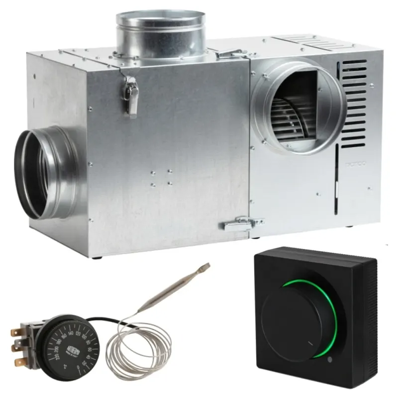Set Ventilator semineu profesional 570 bypass - GEN II +Regulator electronic Negru Patrat + Termostat