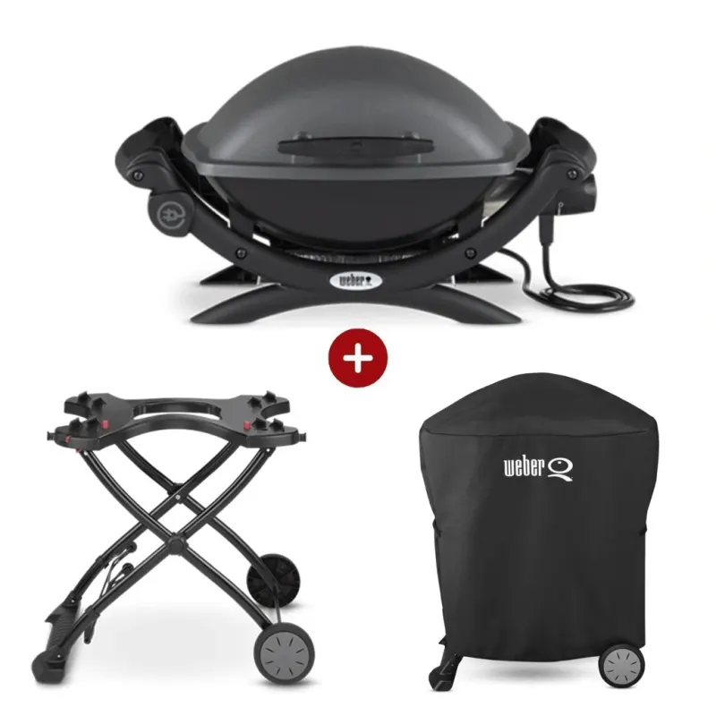 Set Gratar electric Weber Q1400 - Antracit + husa integrala + suport cu roti