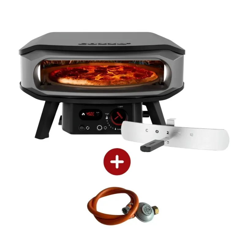 Cuptor pizza pe gaz Cozze PREMIUM 42.5cm - piatra rotativa pentru pizza, termometru digital si lumina LED + REGULATOR