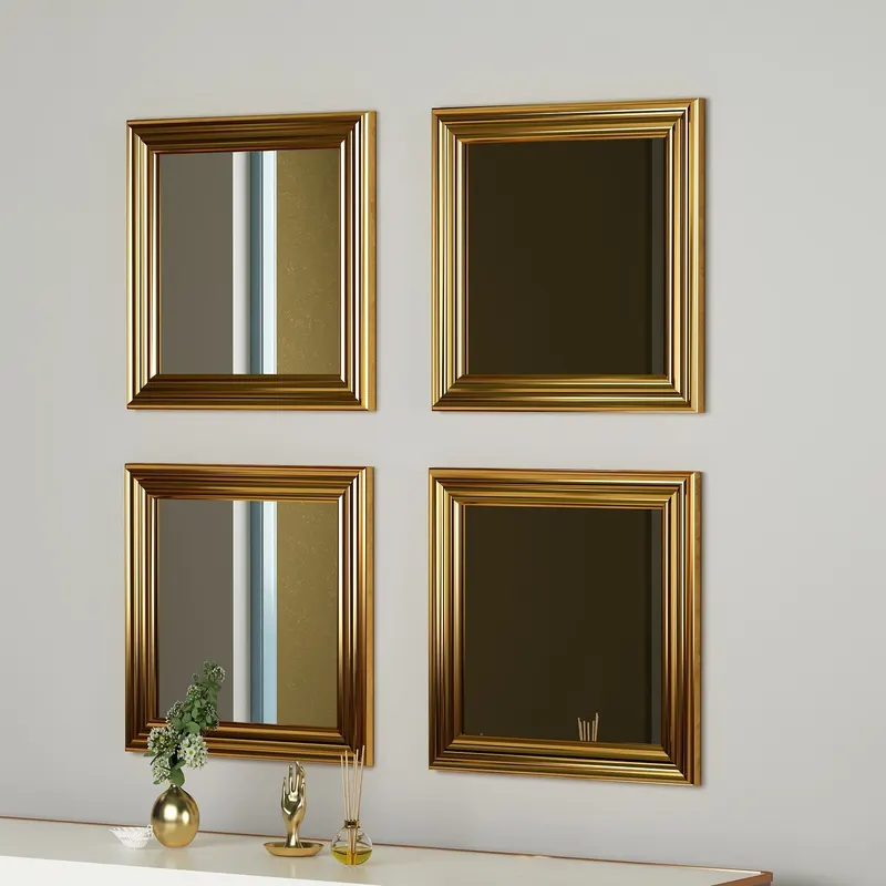 Oglindă decorativă 4 bucăți Loza, Diverse culori, 40x3x40 cm - Auriu
