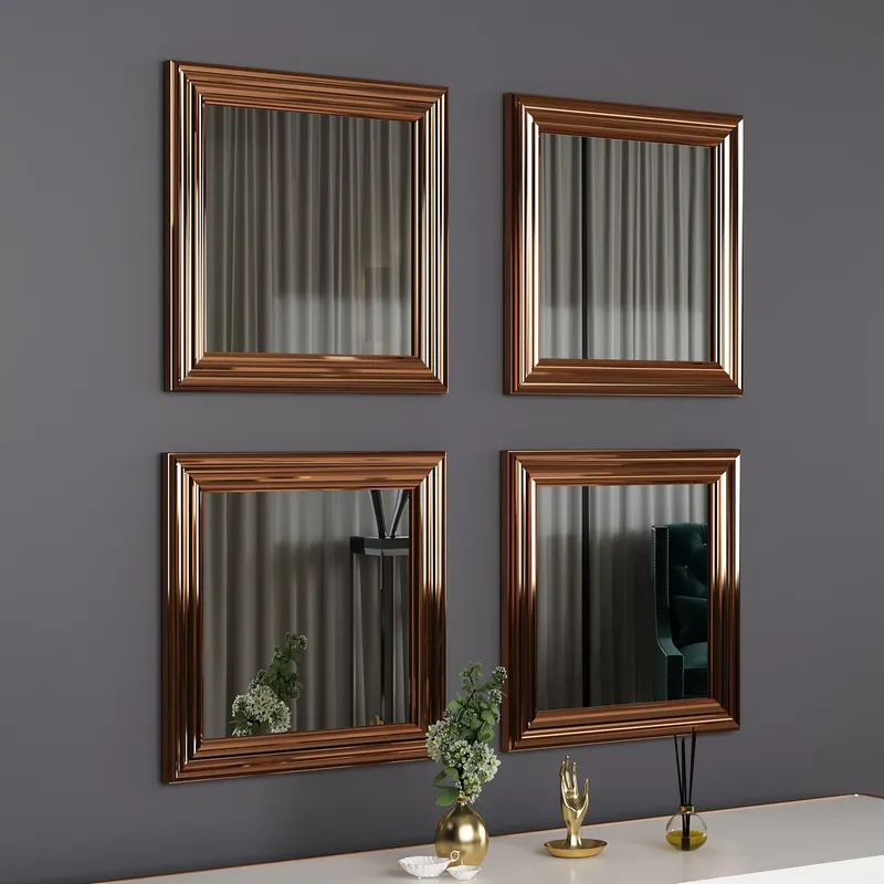 Oglindă decorativă 4 bucăți Loza, Diverse culori, 40x3x40 cm - Bronz
