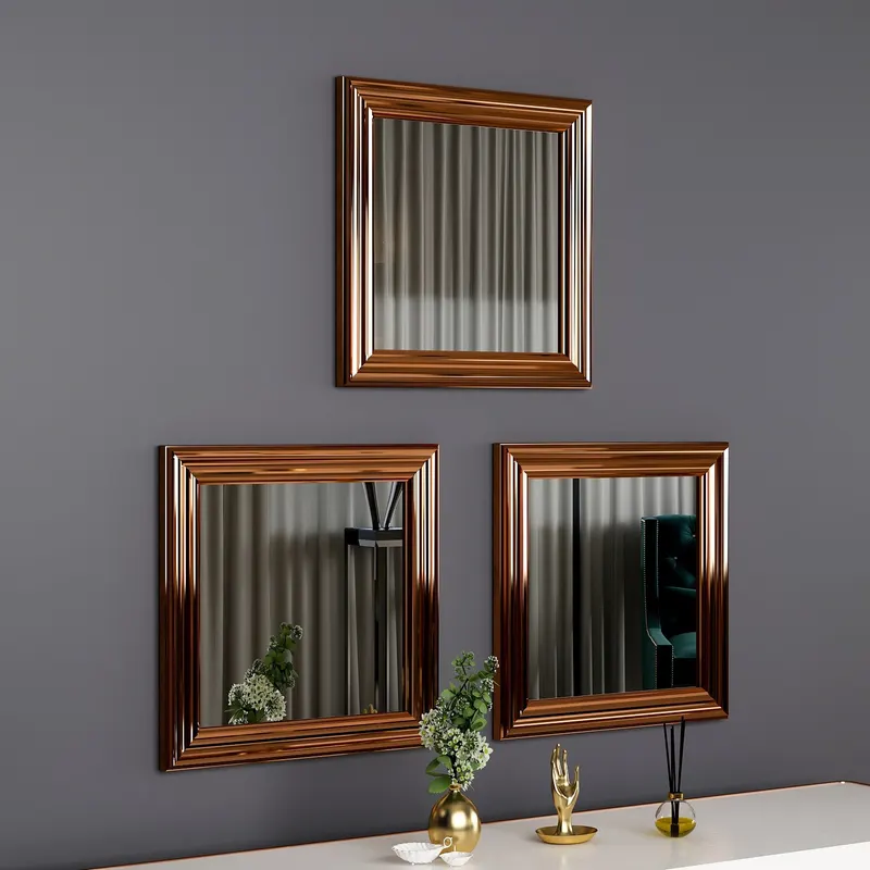 Oglindă decorativă 3 bucăți Otto, Diverse culori, 40x3x40 cm - Bronz