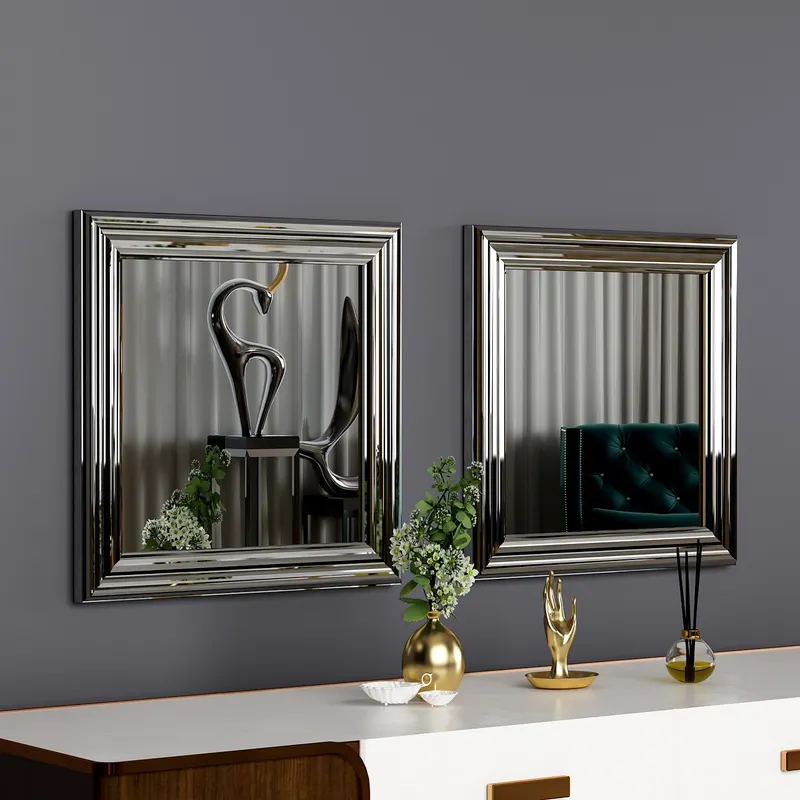 Oglindă decorativă 2 bucăți Bale, Diverse culori, 40x3x40 cm - Argintiu