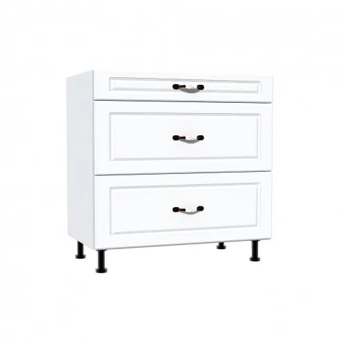 Corp inferior 80 cu 3 sertare metalice greutate Zebra MDF alb
