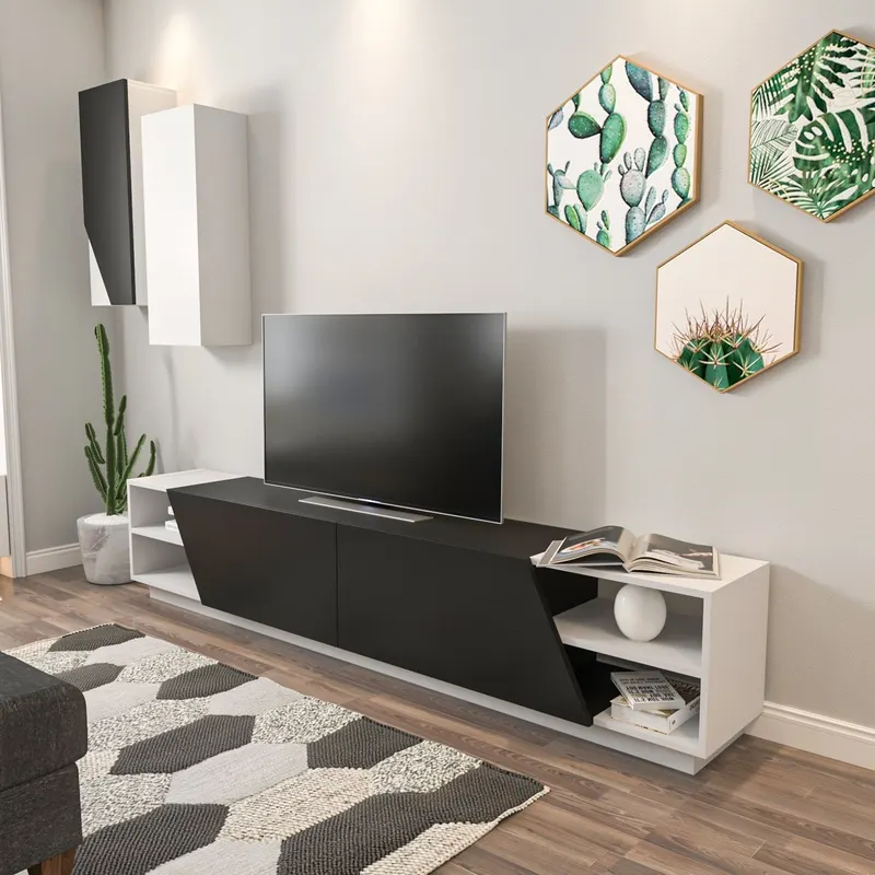 Comodă TV Zebra, Diverse culori, 240x38x47 cm - Negru - Alb
