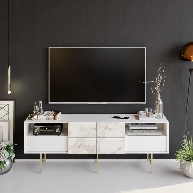 Comodă TV Derin, Diverse culori, 180x37x65 cm - Alb