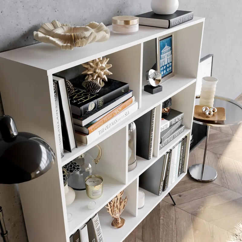 Bibliotecă Mistico, Diverse culori, 120x30x132 cm - Alb