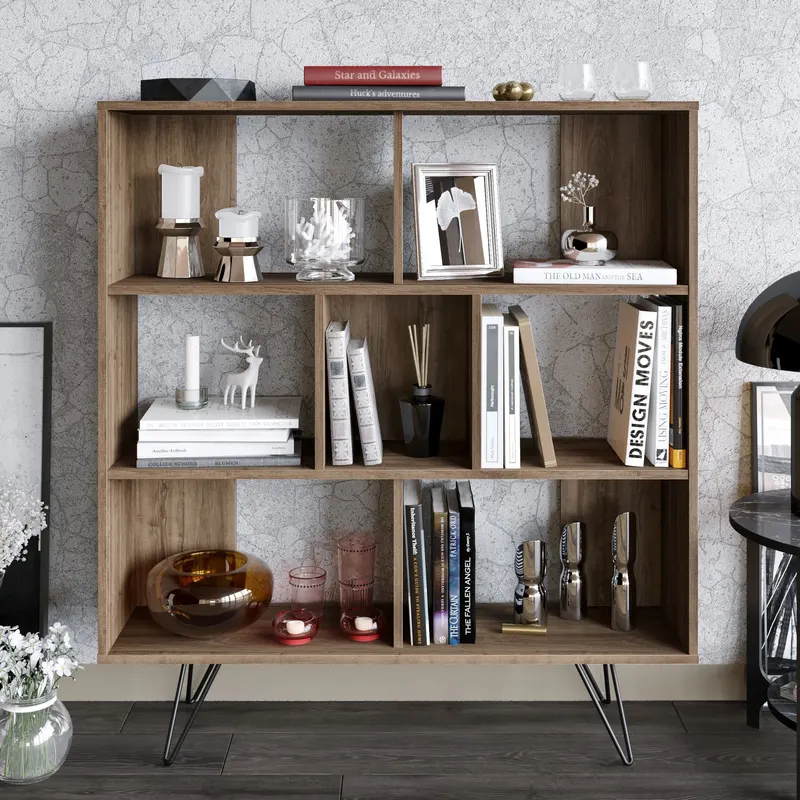 Bibliotecă Mistico, Diverse culori, 120x30x132 cm - Nuc