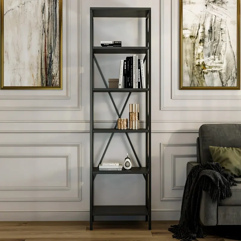 Bibliotecă Suadiye, Diverse culori, 50x30x180 cm - Antracit - Negru