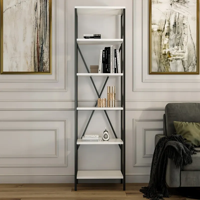 Bibliotecă Suadiye, Diverse culori, 50x30x180 cm - Alb - Negru