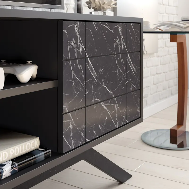 Comodă TV North, Diverse culori, 130x59x39 cm - Negru - Marble
