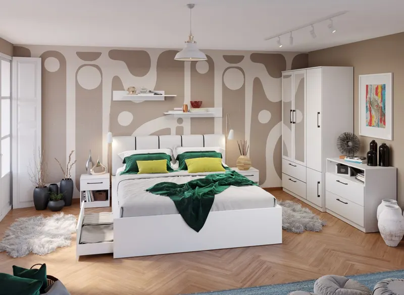 Set Mobila Dormitor Snow C22 tapitat / oglinda — imaginea 2