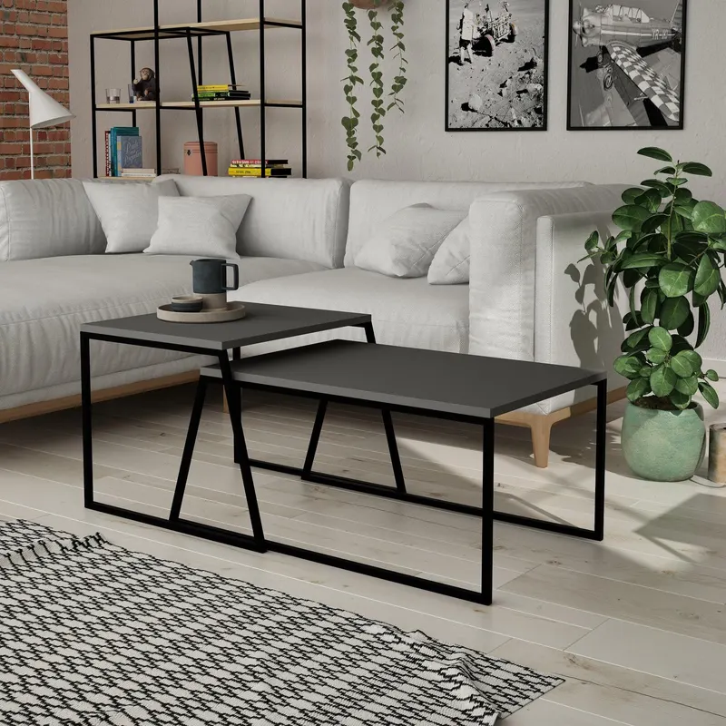 Măsuță de cafea Pal Orta Sehpa, Diverse culori, 88x50x38 cm - Antracit - Negru