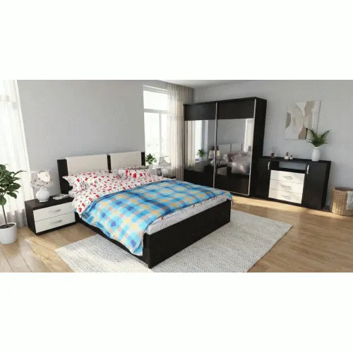 Dormitor Laguna cu pat 140x200 cu 2 sertare Wenge cu Vanilie