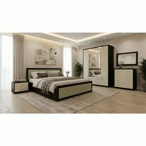 Dormitor Torino cu pat pentru saltea 140x200 cm, Wenge / Brad