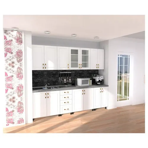 Bucatarie Zebra 2.6m MDF Alb - frezare dreapta