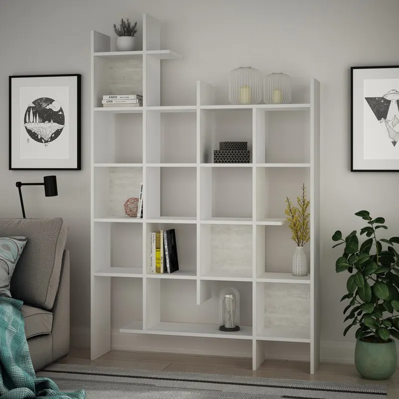 Bibliotecă Manco, Diverse culori, 122x26x188 cm - Alb
