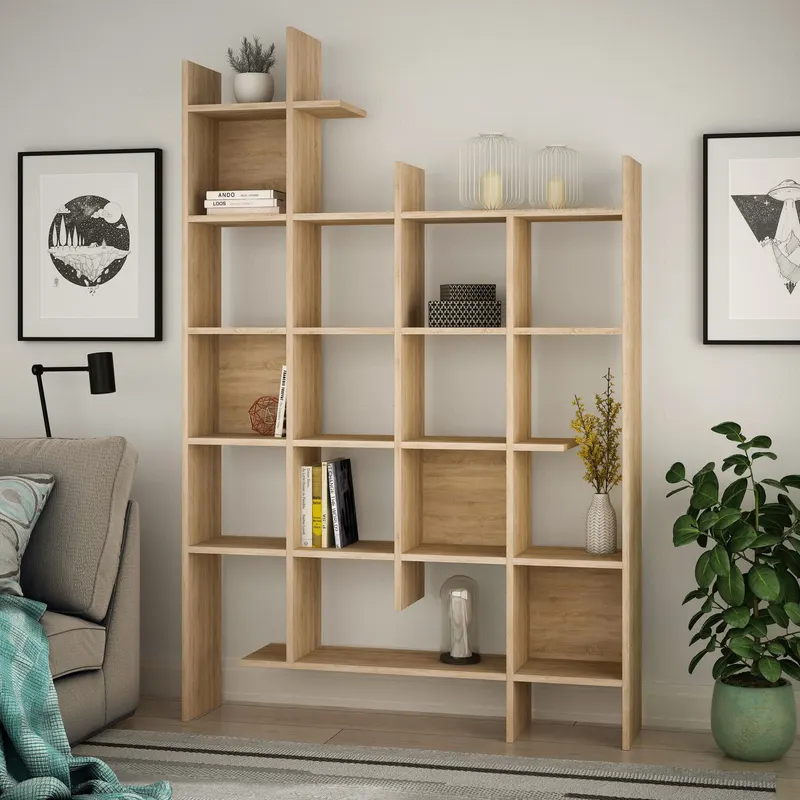 Bibliotecă Manco, Diverse culori, 122x26x188 cm - Stejar