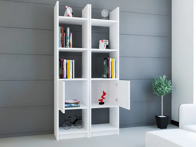 Bibliotecă Esbi 102, Diverse culori, 66x30x150 cm - Alb