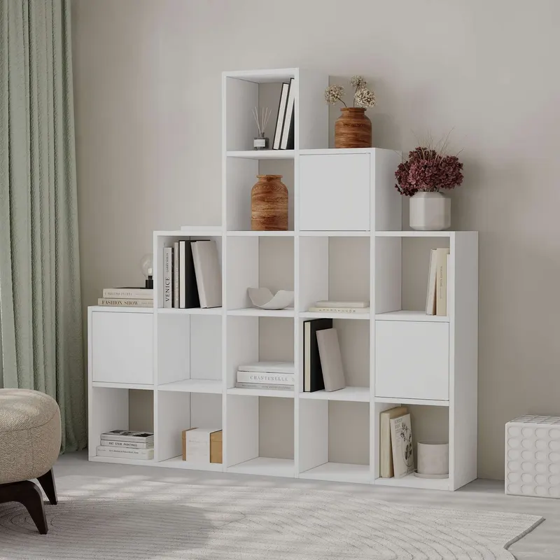 Bibliotecă Paleo, Diverse culori, 151x28x151 cm - Alb