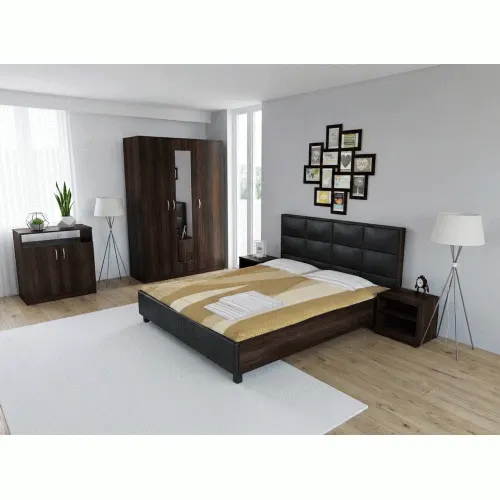 Dormitor Soft Wenge cu pat tapitat Wenge pentru saltea 160x200 cm