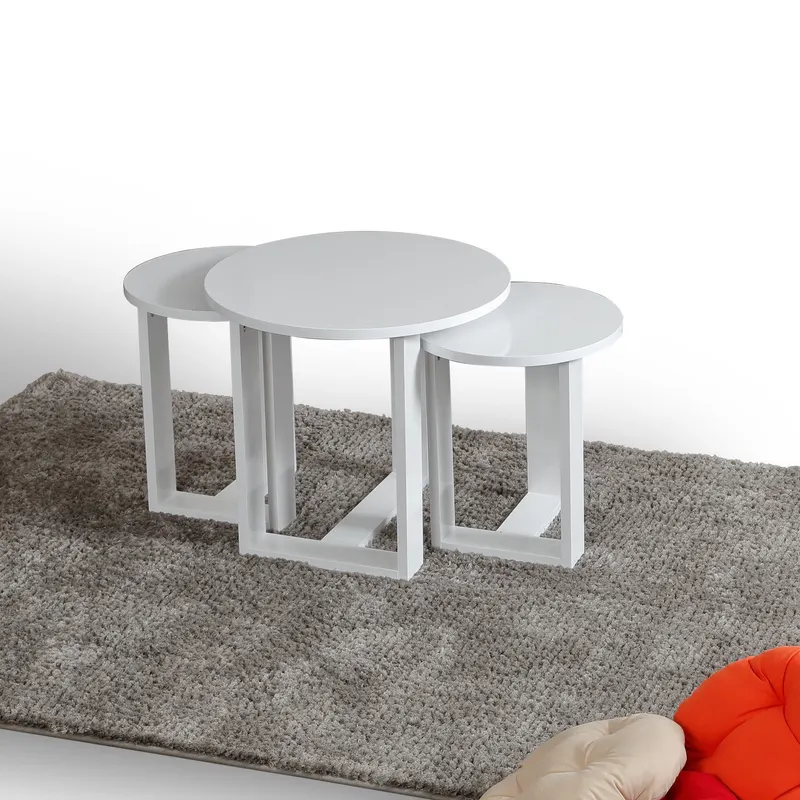 Set 3 măsuțe de cafea Mira, Diverse culori, 52x52x47 cm - Alb