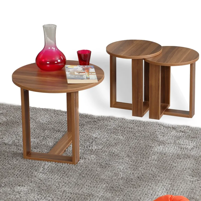 Set 3 măsuțe de cafea Mira, Diverse culori, 52x52x47 cm - Nuc