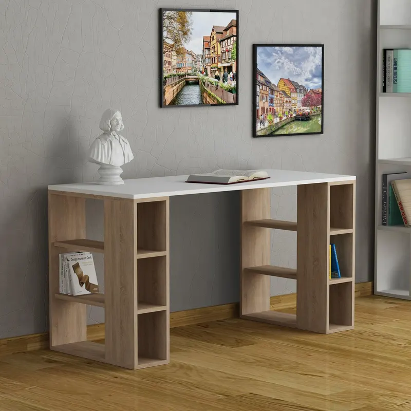 Birou Colmar, Diverse culori, 140x60x75 cm - Alb - Stejar
