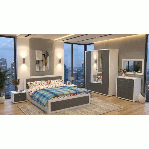 Dormitor Torino cu pat cu somiera metalica rabatabila 160x200 cm Alb / Gri