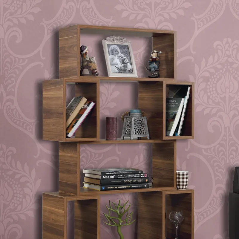 Bibliotecă Box, Diverse culori, 84x30x160 cm - Nuc