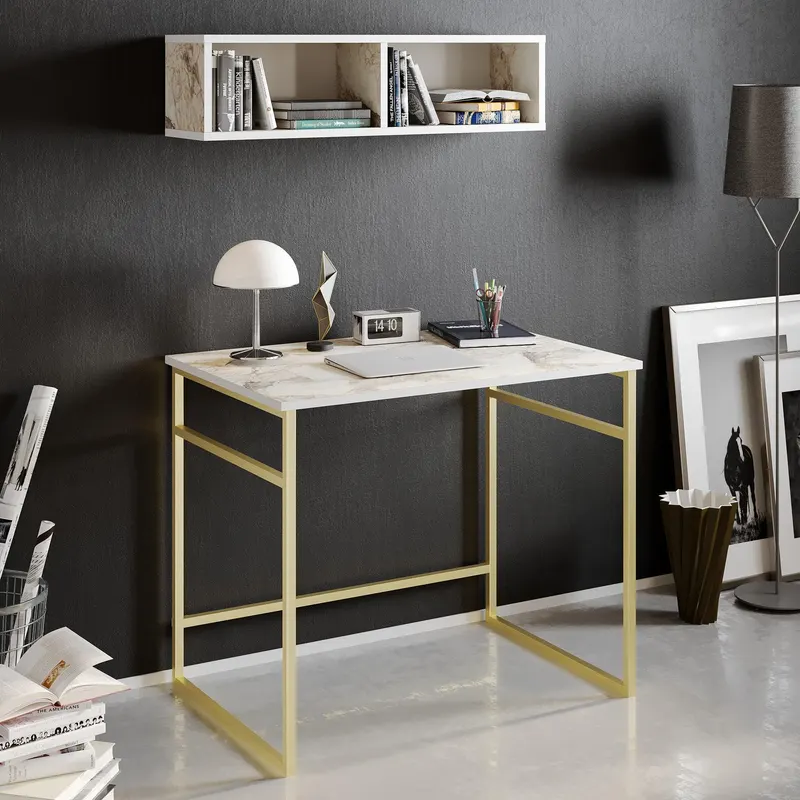 Birou Gama, Diverse culori, 90x60x75 cm - Alb - Auriu