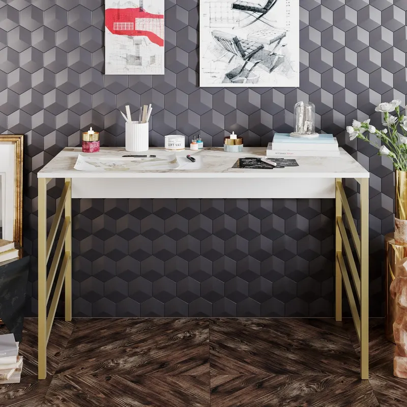 Birou Tuna, Diverse culori, 120x60x75 cm - Auriu - Alb