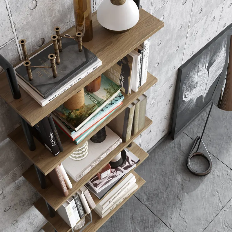 Bibliotecă Paula, Diverse culori, 60x22x174 cm - Nuc - Negru