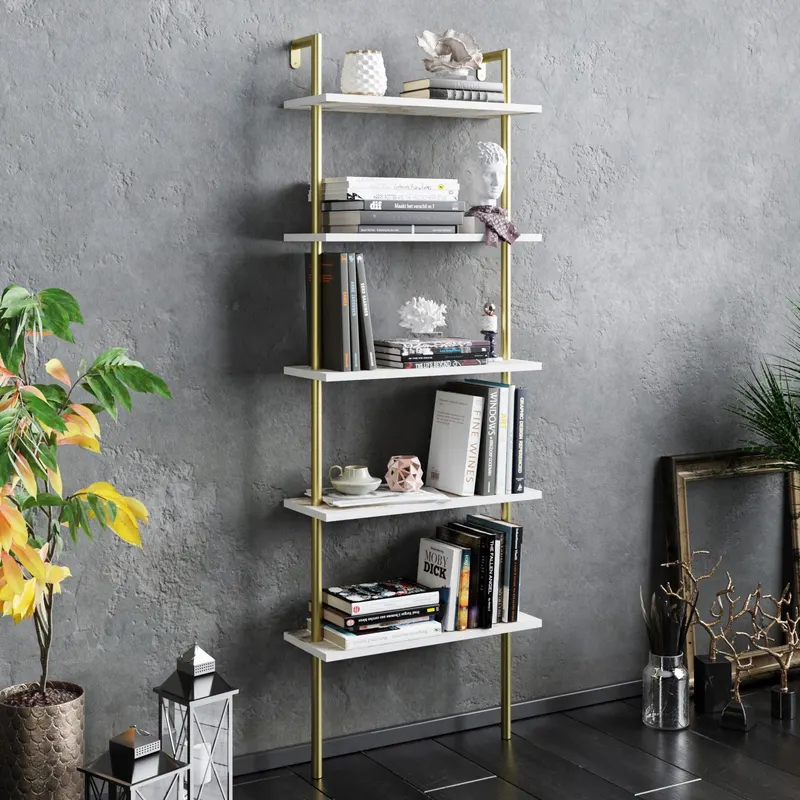 Bibliotecă Paula, Diverse culori, 60x22x174 cm - Alb - Auriu