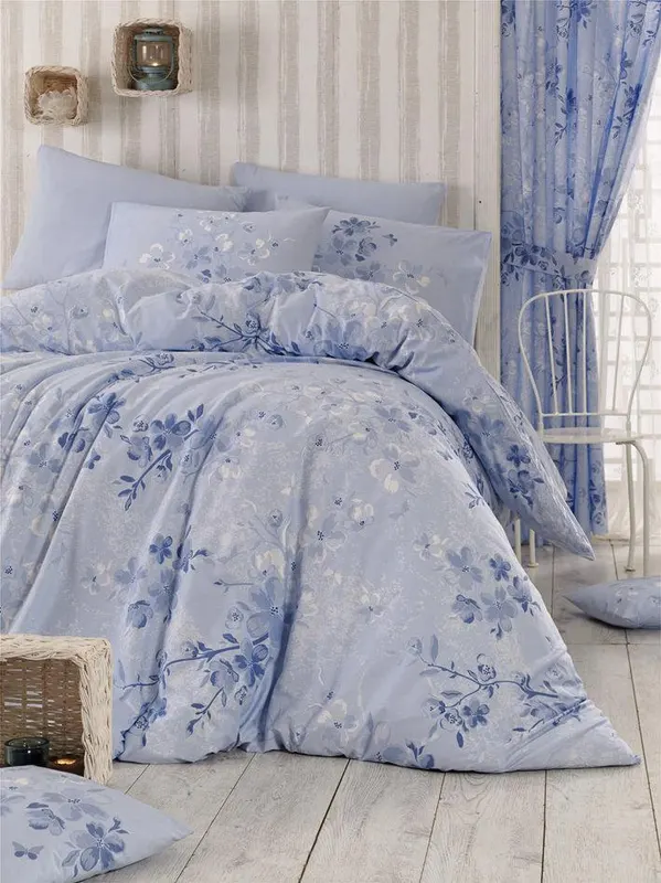 Set Lenjerie Elena, Diverse culori, 220x240 cm - Albastru - Alb - Albastru închis
