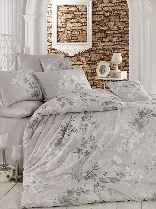 Set Lenjerie Elena, Diverse culori, 220x240 cm - Gri - Alb - Gri închis