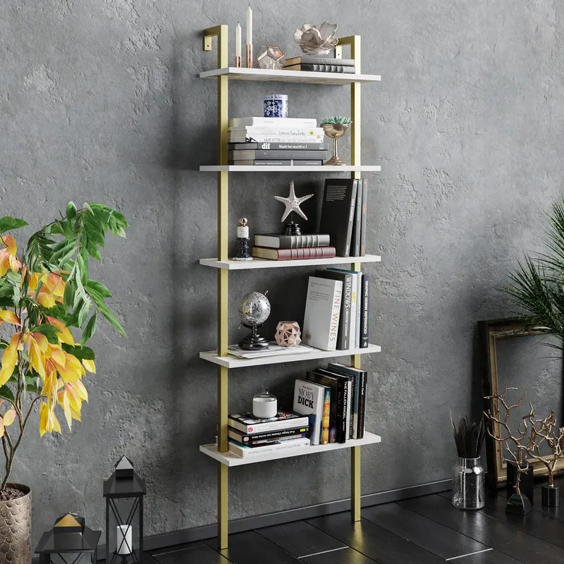 Bibliotecă Piante, Diverse culori, 60x22x174 cm - Alb - Auriu