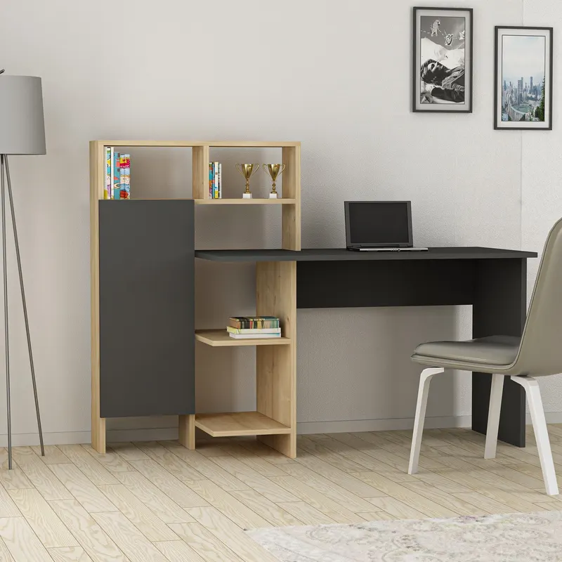 Birou Bugra, Diverse culori, 136x60x112 cm - Antracit - Stejar