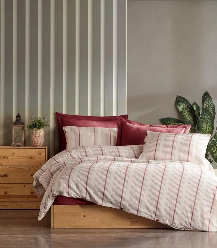 Set lenjerie de pat dublă Avva, Diverse culori, 200x220 cm - Bordo - Alb