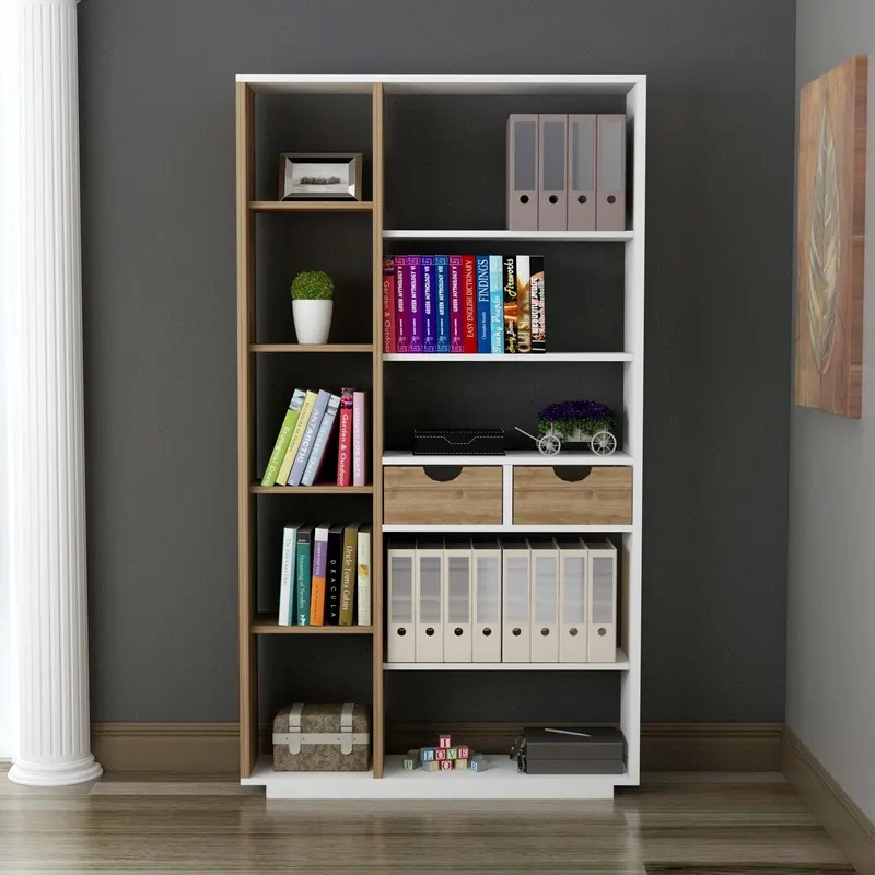 Bibliotecă Luma, Diverse culori, 80x25x189 cm - Alb - Nuc