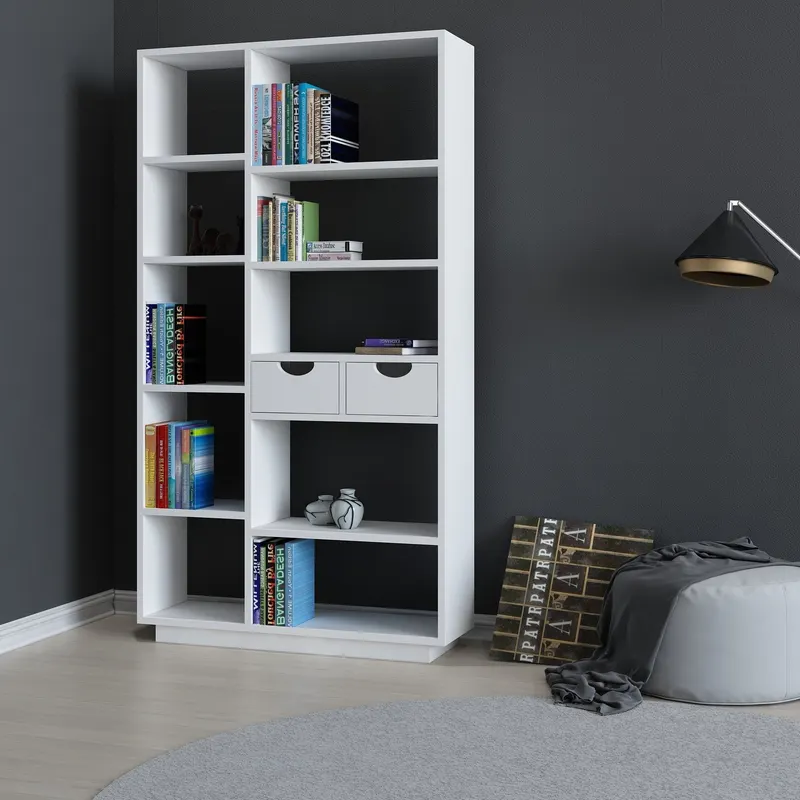 Bibliotecă Luma, Diverse culori, 80x25x189 cm - Alb