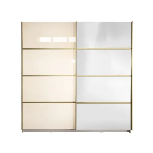 Gold Dulap 2000 Crem cu usi MDF Lucios si Oglinda + 2 Comode