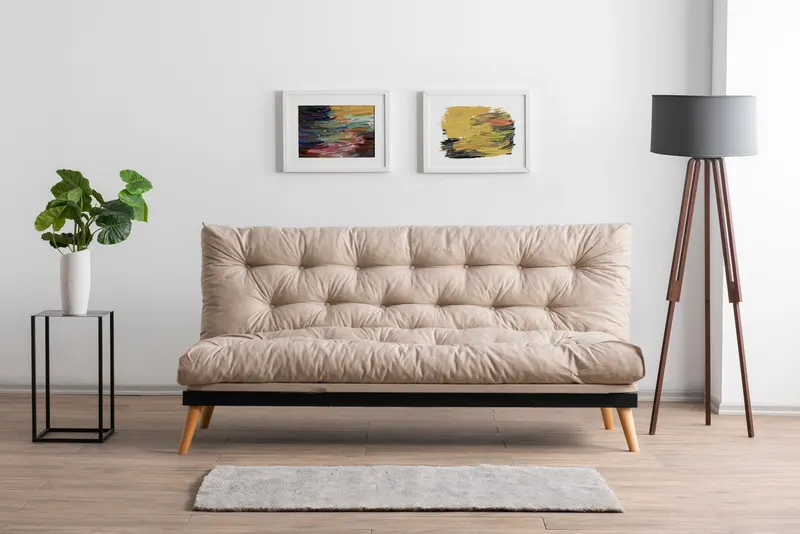 Canapea extensibilă 3 locuri Saki, Diverse culori, 185x43x48 cm - Crem