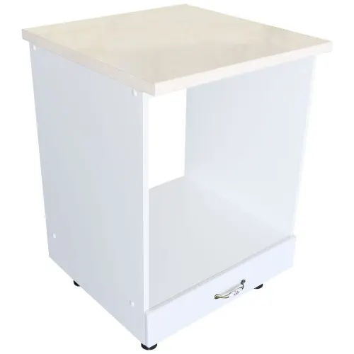 Corp pentru cuptor incorporabil cu sertar Zebra, Alb/MDF Alb lucios, cu blat Travertin, 60 x 85 x 60 cm