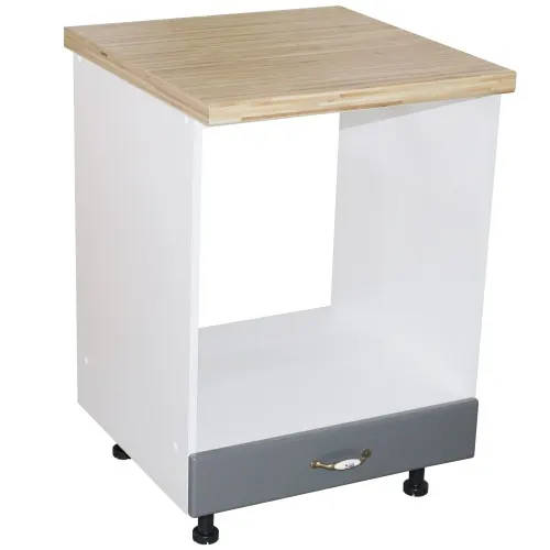 Corp pentru cuptor incorporabil cu sertar Zebra, Alb/MDF gri, cu blat artar, 60 x 85 x 60 cm