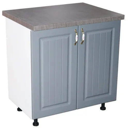Masca pentru chiuveta cu 2 usi 80 cm Zebra, Alb/MDF Gri cu blat Beton, 80 x 85 x 60 cm