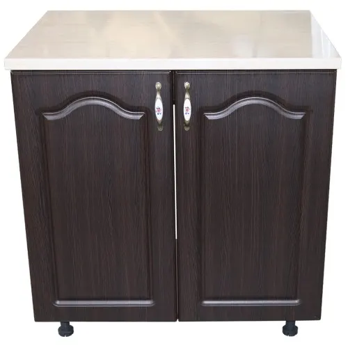 Masca pentru chiuveta cu 2 usi 80 cm Zebra, Wenge/MDF Wenge Mustata, cu blat Travertin, 80 x 85 x 60 cm