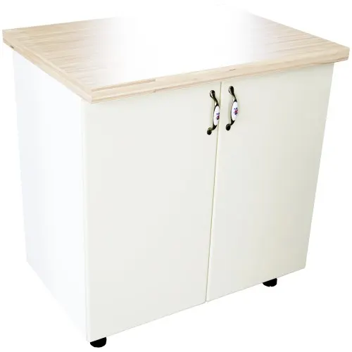 Masca pentru chiuveta cu 2 usi 80 cm Zebra, alb/MDF Vanilie, cu blat Artar, 80 x 85 x 60 cm