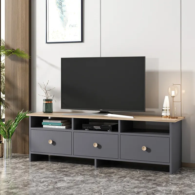 Comodă TV Oslo, Diverse culori, 150x36x47 cm - Antracit - Stejar